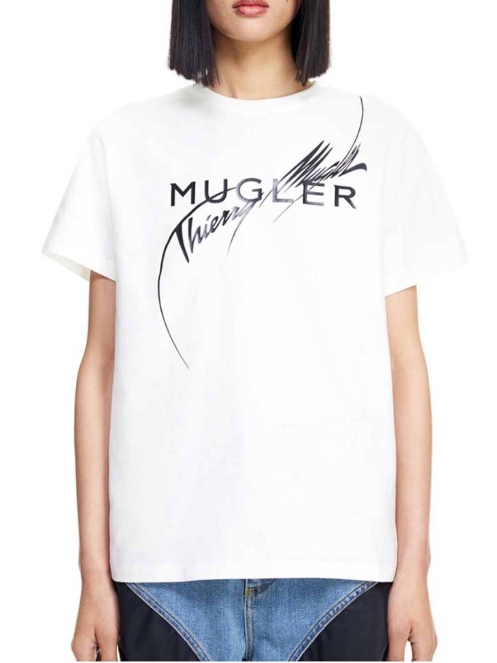 Mugler x H&M White T-Shirt with Black Signature Print